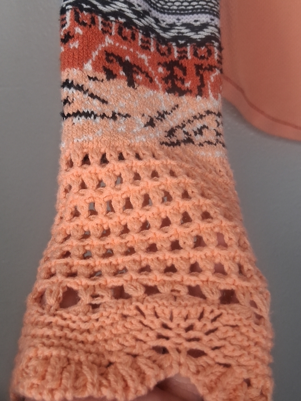 Free people In The Mix Cuff Crochet Knit Top Thermal Desert Orange Bohemian Sz M - Picture 11 of 15